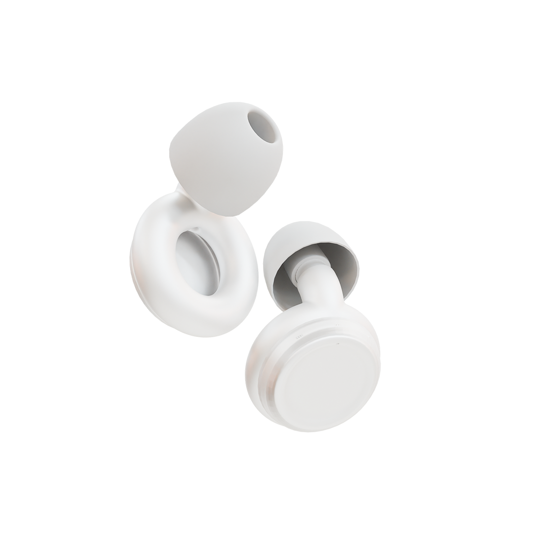 Wave Pro white earplugs product photo - noise filtering earplugs for flights travel and deep focus India